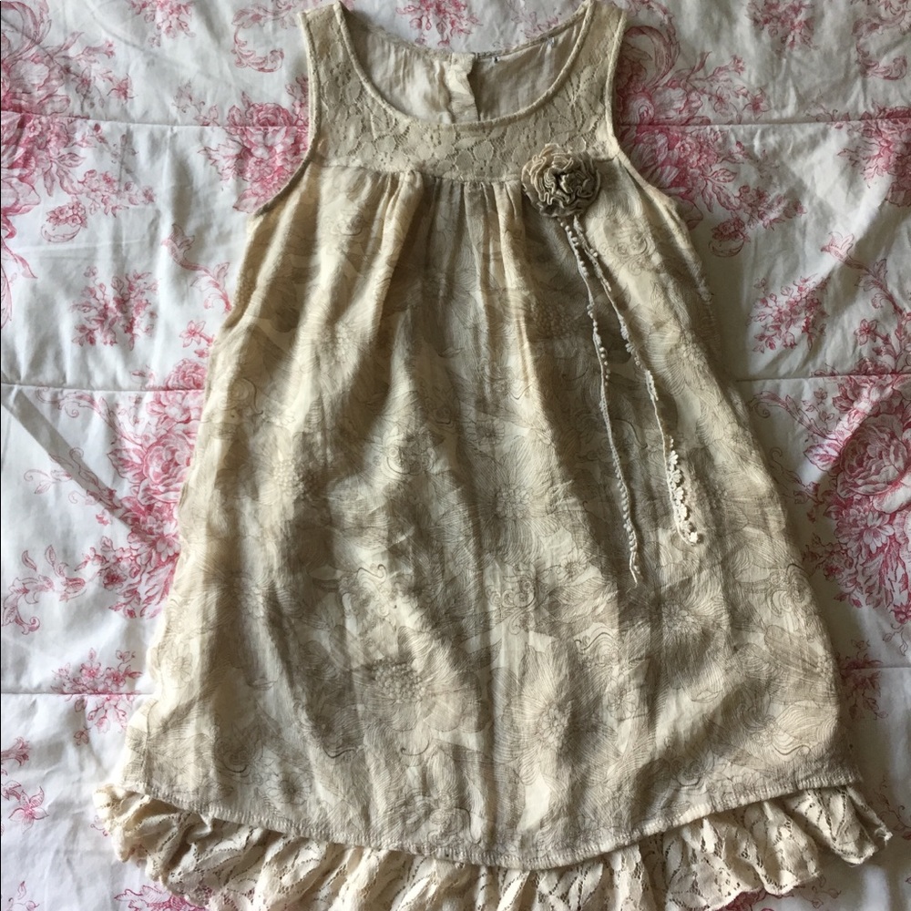 Boho Sleeveless Cream Lace Tunic Dress